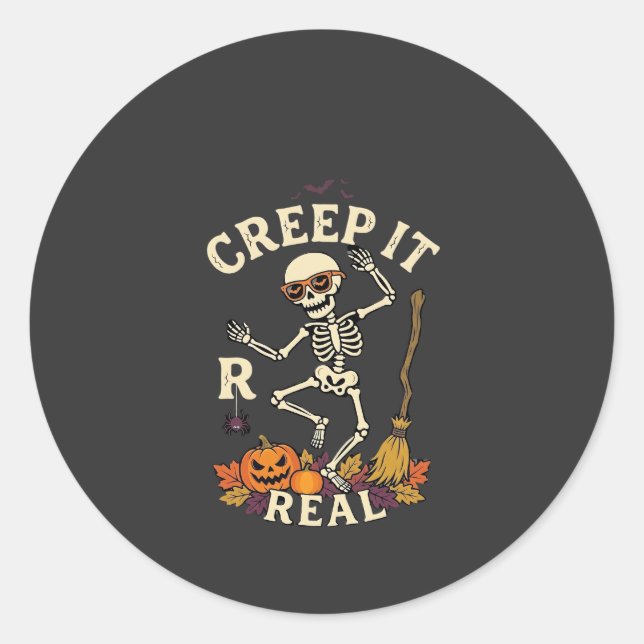 Sticker Rond Citrouille Balai de squelette dansant Creep It Rea (Devant)