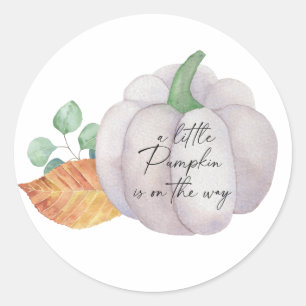 Sticker Rond Citrouille blanc automne, Little citrouille est en