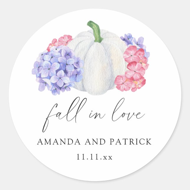 Sticker Rond Citrouille blanc et fleurs d'hydrangea mariage (Devant)