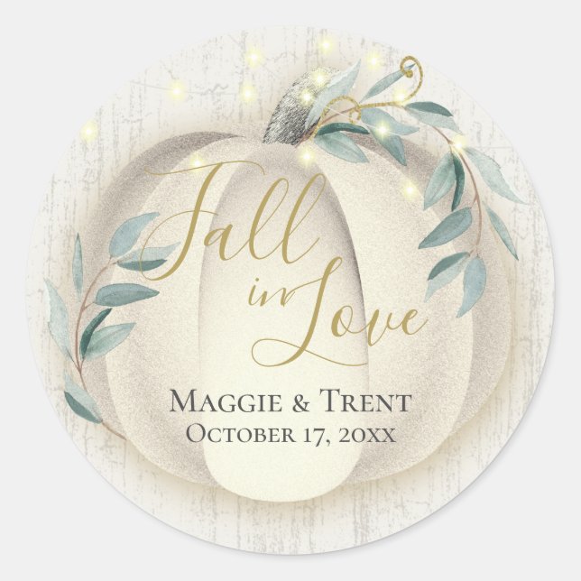 Sticker Rond Citrouille blanc et verdure avec lumières à cordes (Devant)