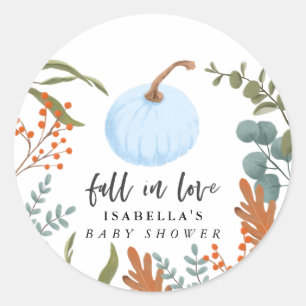 Sticker Rond Citrouille bleu automne Baby shower automne