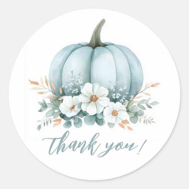 Sticker Rond Citrouille bleu automne Baby shower d'Eucalyptus F (Devant)