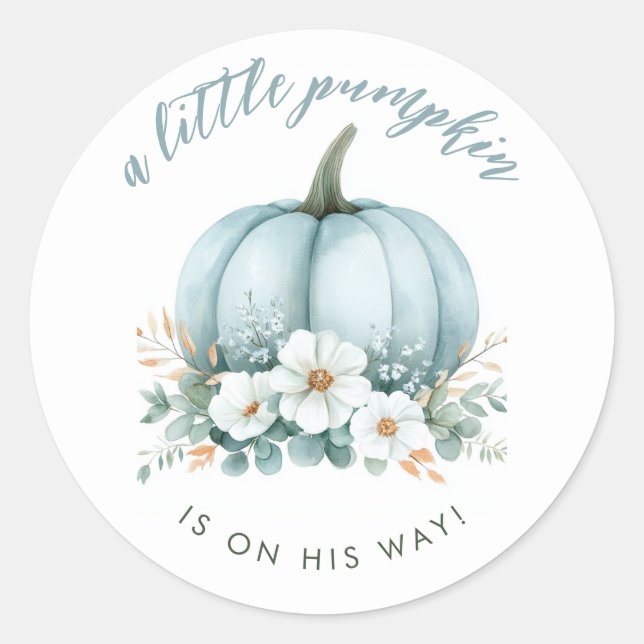 Sticker Rond Citrouille bleu automne Baby shower d'Eucalyptus F (Devant)