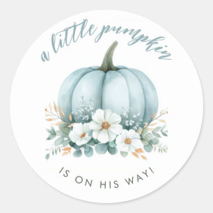Sticker Rond Citrouille bleu automne Baby shower d'Eucalyptus F