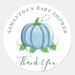 Sticker Rond Citrouille bleu automne Baby shower garçon