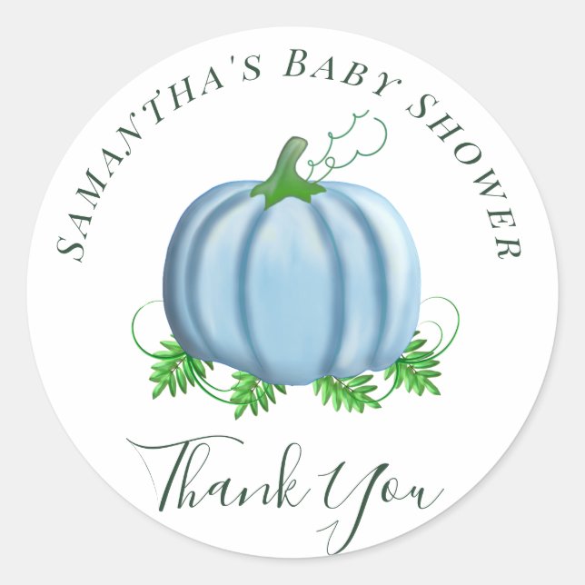 Sticker Rond Citrouille bleu automne Baby shower garçon (Devant)