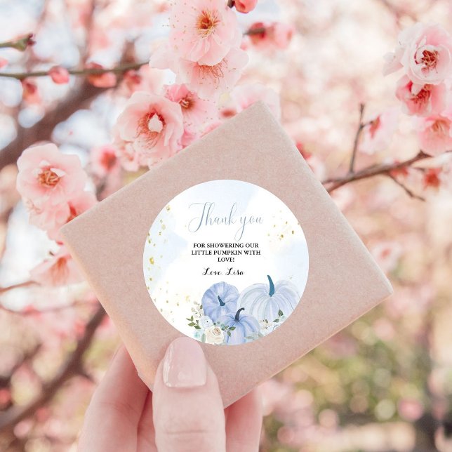 Sticker Rond Citrouille bleu automne Floral Boy Baby shower (Créateur téléchargé)