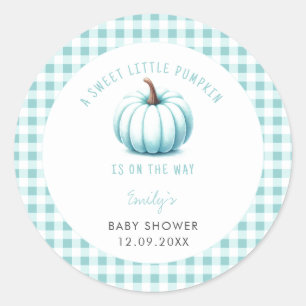 Sticker Rond Citrouille Bleu En vichy Plaid garçon Baby shower