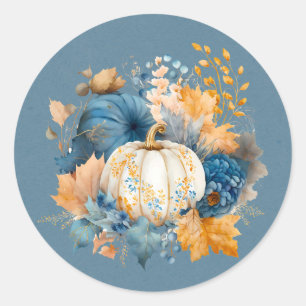 Sticker Rond Citrouille bleu et orange Peony Mariage