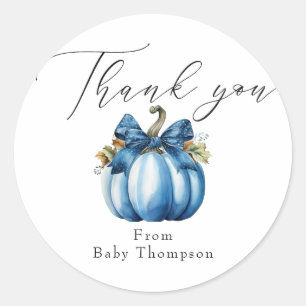 Sticker Rond Citrouille bleu Merci de Baby shower d'automne