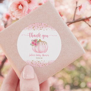 Sticker Rond Citrouille Blush rose or bébé fille Douche Favoris