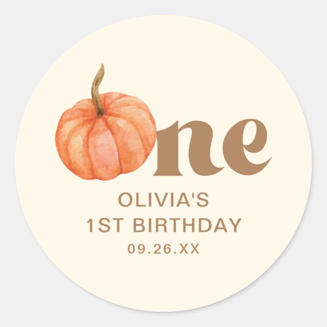 Sticker Rond Citrouille boho d'automne 1er anniversaire (Devant)