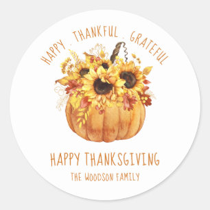 Sticker Rond Citrouille bon thanksgiving Sunflowers