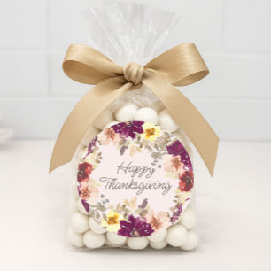 Sticker Rond Citrouille Bourgogne Bon thanksgiving Floral rose