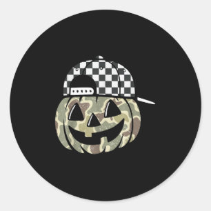 Sticker Rond Citrouille Camo Jack O Lantern Visage Camouflage H