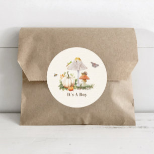 Sticker Rond Citrouille Champignons Woodland Insectes Baby show