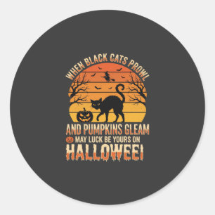 Sticker Rond Citrouille Chat Noir Halloween Dessin Vectoriel