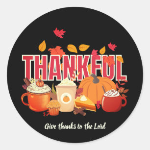 Sticker Rond Citrouille chrétien JE REMERCIE Thanksgiving