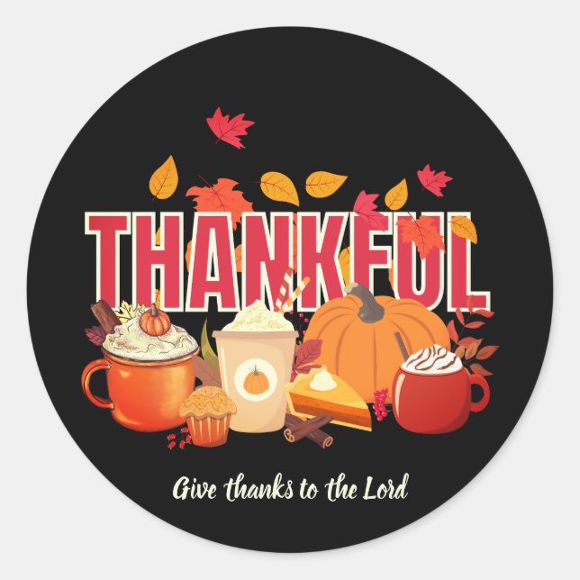 Sticker Rond Citrouille chrétien JE REMERCIE Thanksgiving (Devant)