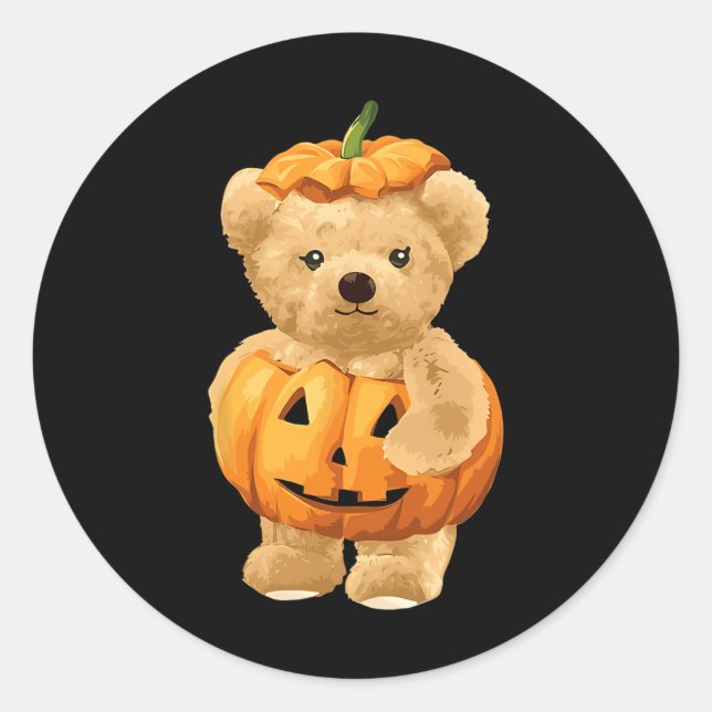 Sticker Rond Citrouille cool Et Ours Pour Halloween (Devant)