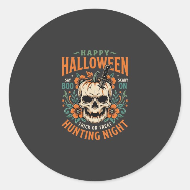 Sticker Rond Citrouille Crâne Halloween Chasse Nuit Design_1 (Devant)