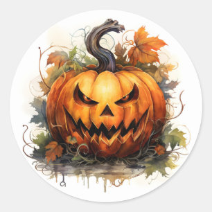 Sticker Rond Citrouille Creepy Jack-O-Lantern