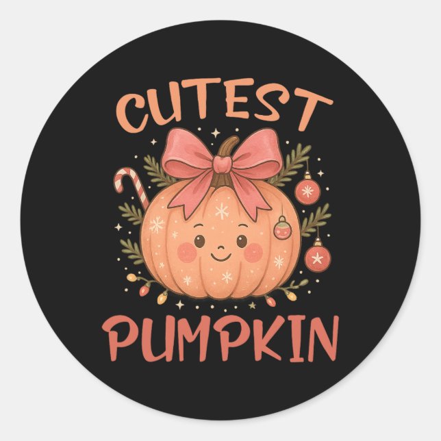 Sticker Rond Citrouille Cutest Avec Bow Et Vibes De Vacances -  (Devant)