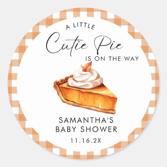 Sticker Rond Citrouille Cutie Pie Automne En vichy Baby shower (Devant)