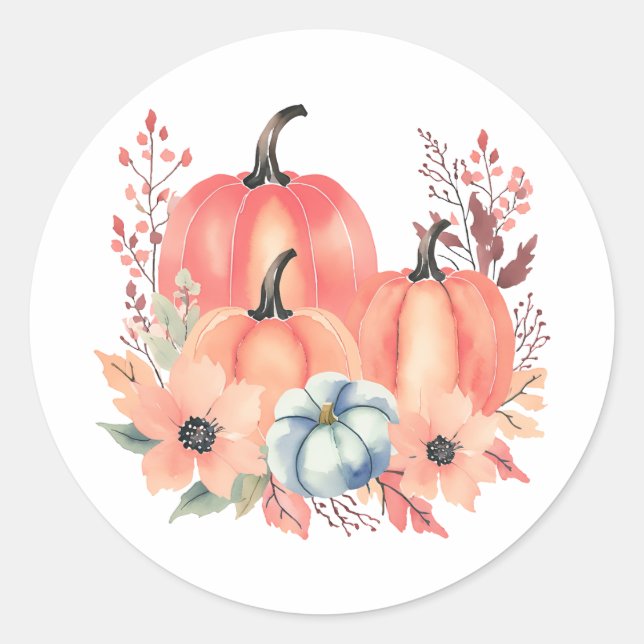 Sticker Rond Citrouille d'aquarelle de automne Boho (Devant)