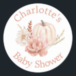 Sticker Rond Citrouille d'automne Baby shower floral Boho<br><div class="desc">Sticker rond Boho Citrouille Boho Floral Baby shower Classic. Découvrez toute la collection avec ce thème "Un petit citrouille est en route".</div>