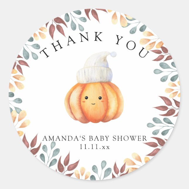 Sticker Rond Citrouille d'automne en casquette - merci (Devant)