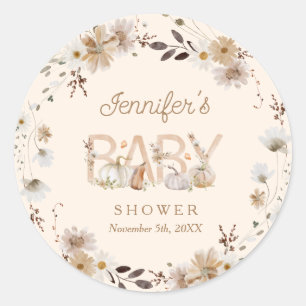 Sticker Rond Citrouille d'automne et Baby shower floral