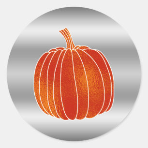 Sticker Rond Citrouille d'automne orange brillant argenté Favor