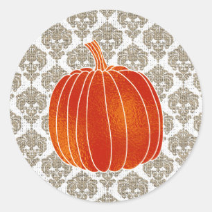 Sticker Rond Citrouille d'automne orange brillant Burlap Blanc 