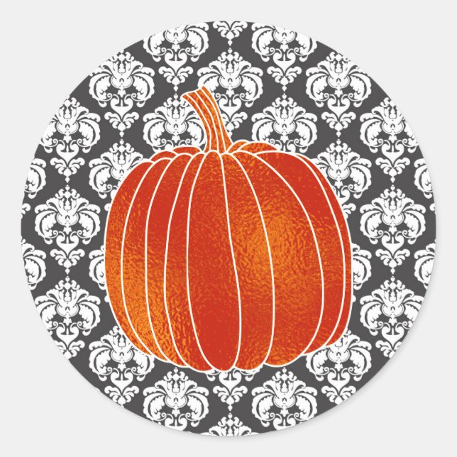 Sticker Rond Citrouille d'automne orange brillant gris blanc Da (Devant)