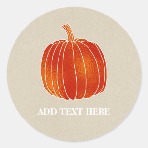 Sticker Rond Citrouille d'automne orange brillant Kraft rustiqu