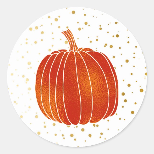 Sticker Rond Citrouille d'automne orange brillant points blancs (Devant)