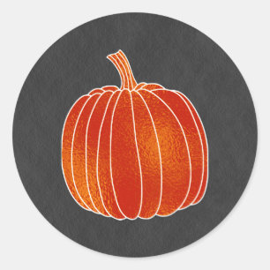 Sticker Rond Citrouille d'automne orange brillante Grise mat Pa