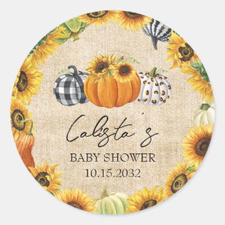 Sticker Rond Citrouille d'automne Sunflower Burlap Baby shower 