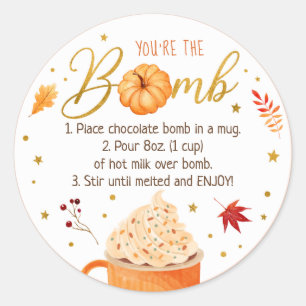 Sticker Rond Citrouille d'automne Thanksgiving Hot Chocolat Bom