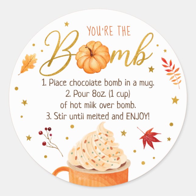 Sticker Rond Citrouille d'automne Thanksgiving Hot Chocolat Bom (Devant)