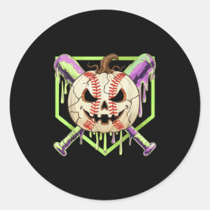 Sticker Rond Citrouille de baseball Halloween Dégoulinade de ba