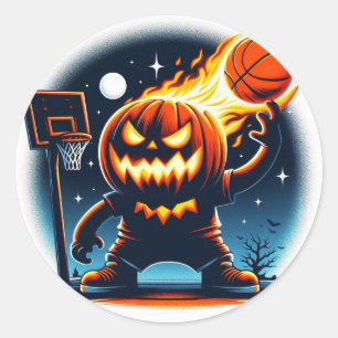 Sticker Rond Citrouille de basket-ball fière : Halloween Night 