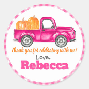 Sticker Rond Citrouille de camion citrouille Patch - Pink Truck