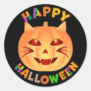 Sticker Rond Citrouille de chats d'Halloween