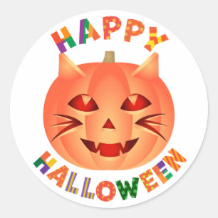 Sticker Rond Citrouille de chats d'Halloween