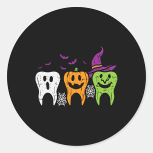 Sticker Rond Citrouille de fantôme de dents Sorcière Mignonne D