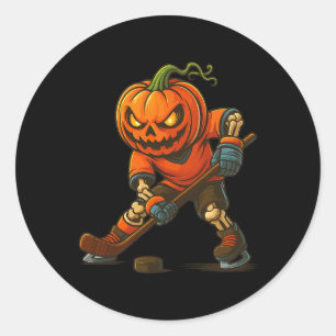 Sticker Rond Citrouille de hockey sur glace visage d'Halloween