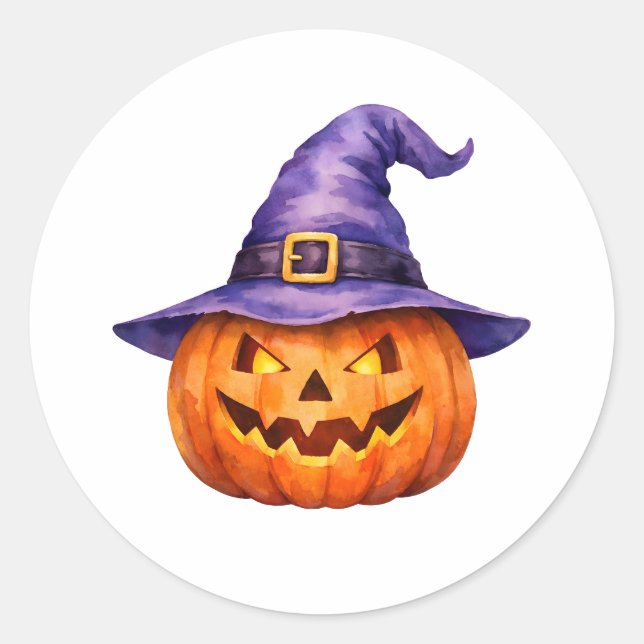 Sticker Rond Citrouille de Jack-O-Lantern à l'aquarelle dans un (Devant)