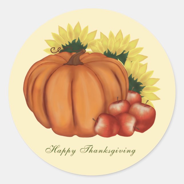 Sticker Rond Citrouille de récolte d'automne bon thanksgiving (Devant)